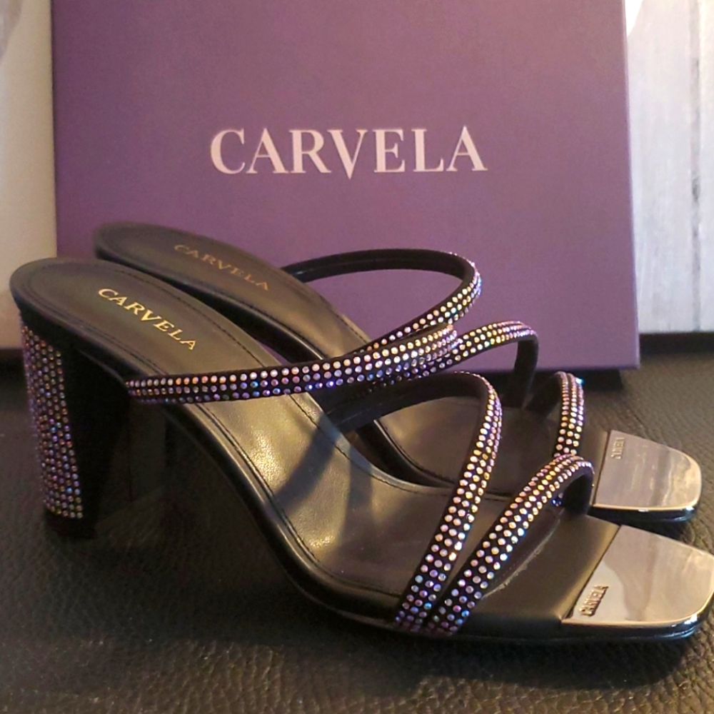 CARVELA RHINESTONE BLOCK HEEL SANDAL